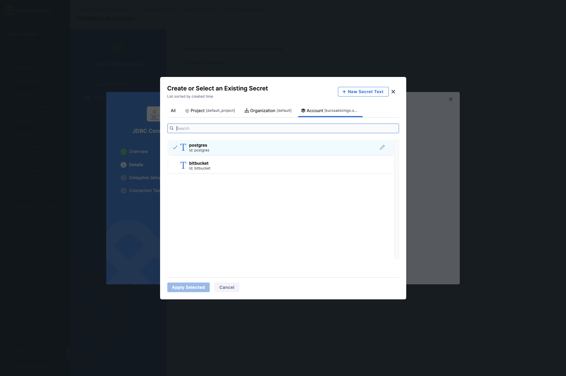 Select or Create the Secret
