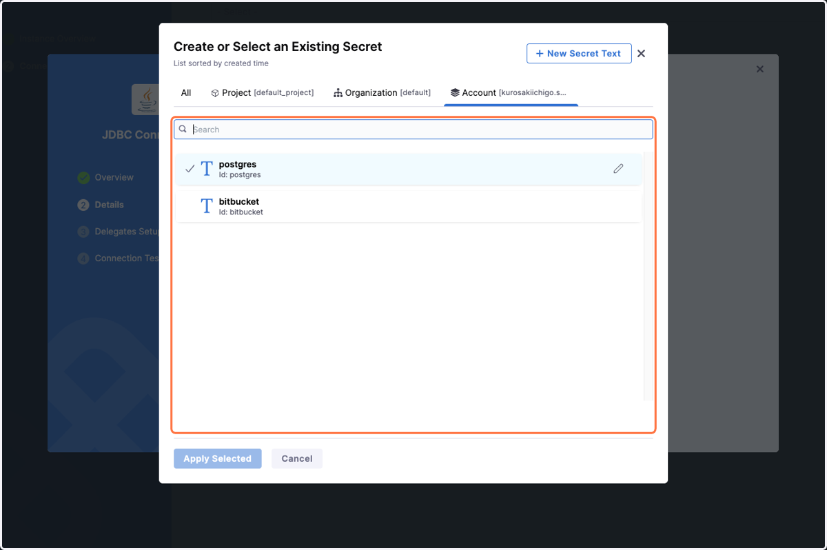 Select or Create the Secret
