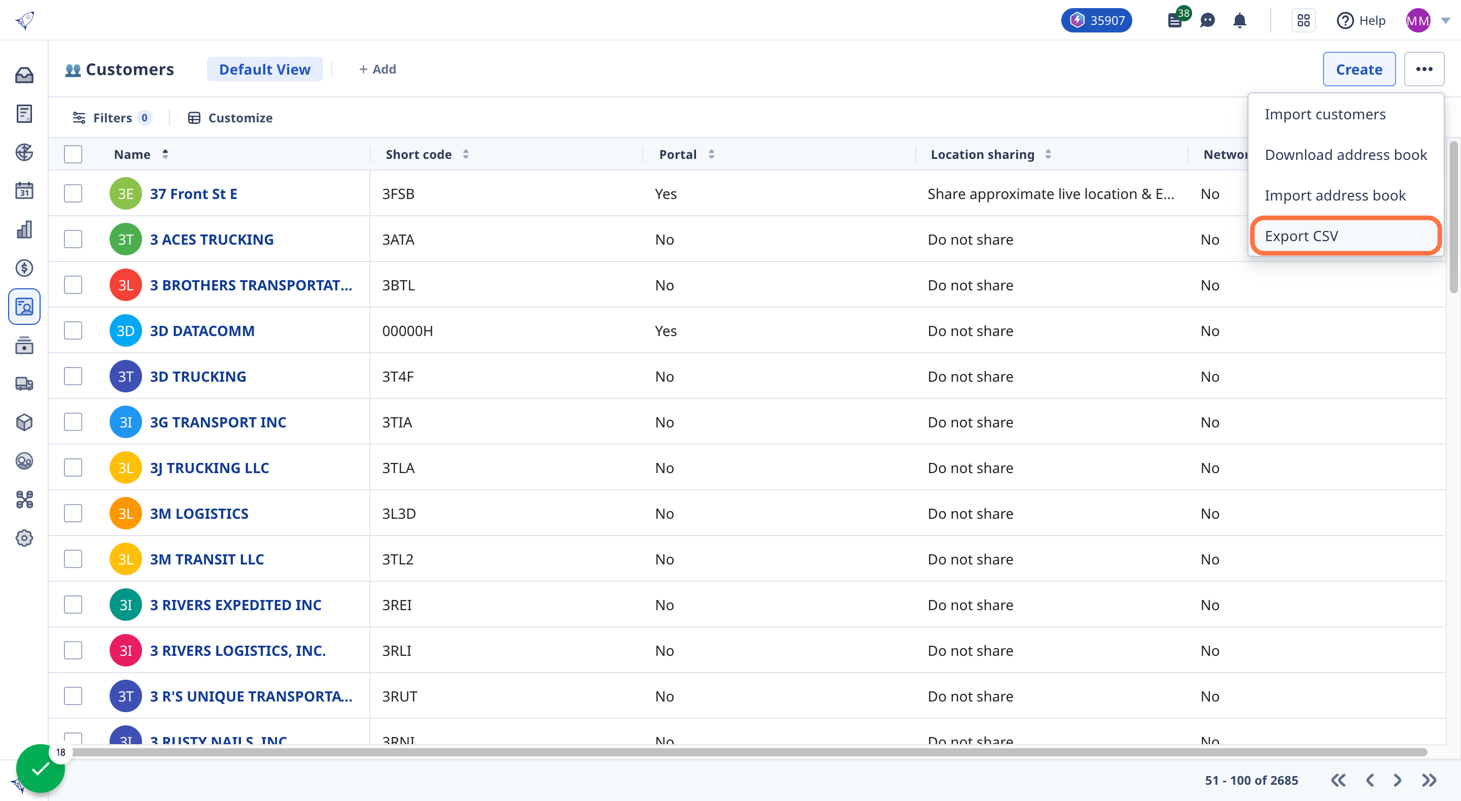 Click on Export CSV