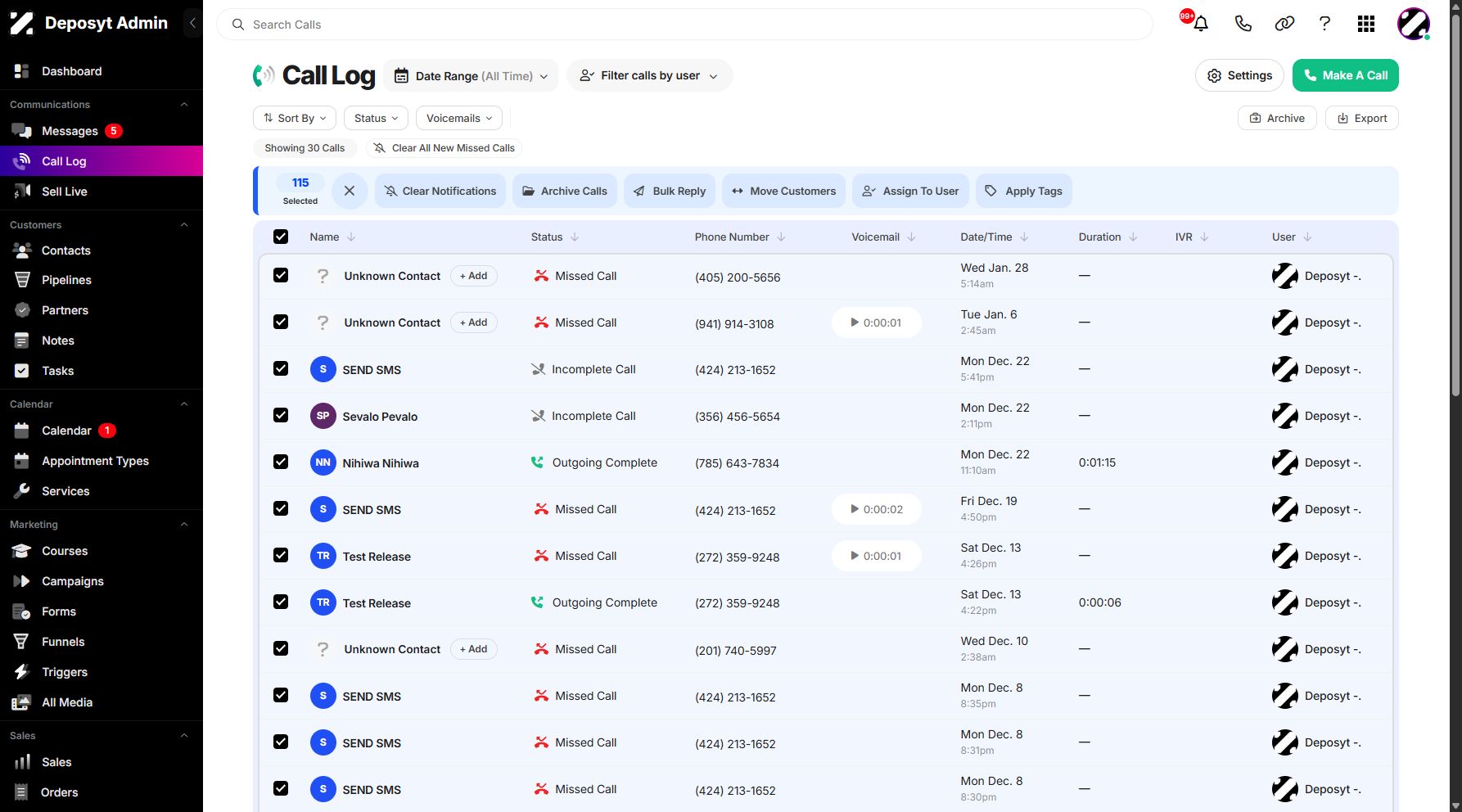 Step 4: Alternatively, you can click the Select All checkbox at the top to select all call history entries.