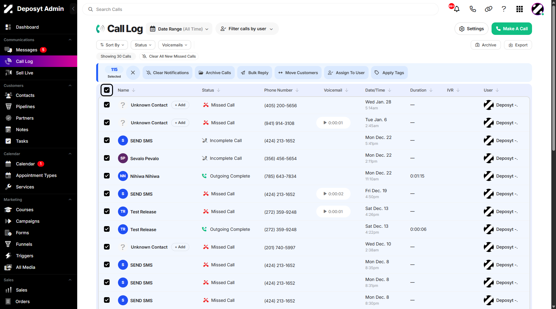 Step 4: Alternatively, you can click the Select All checkbox at the top to select all call history entries.