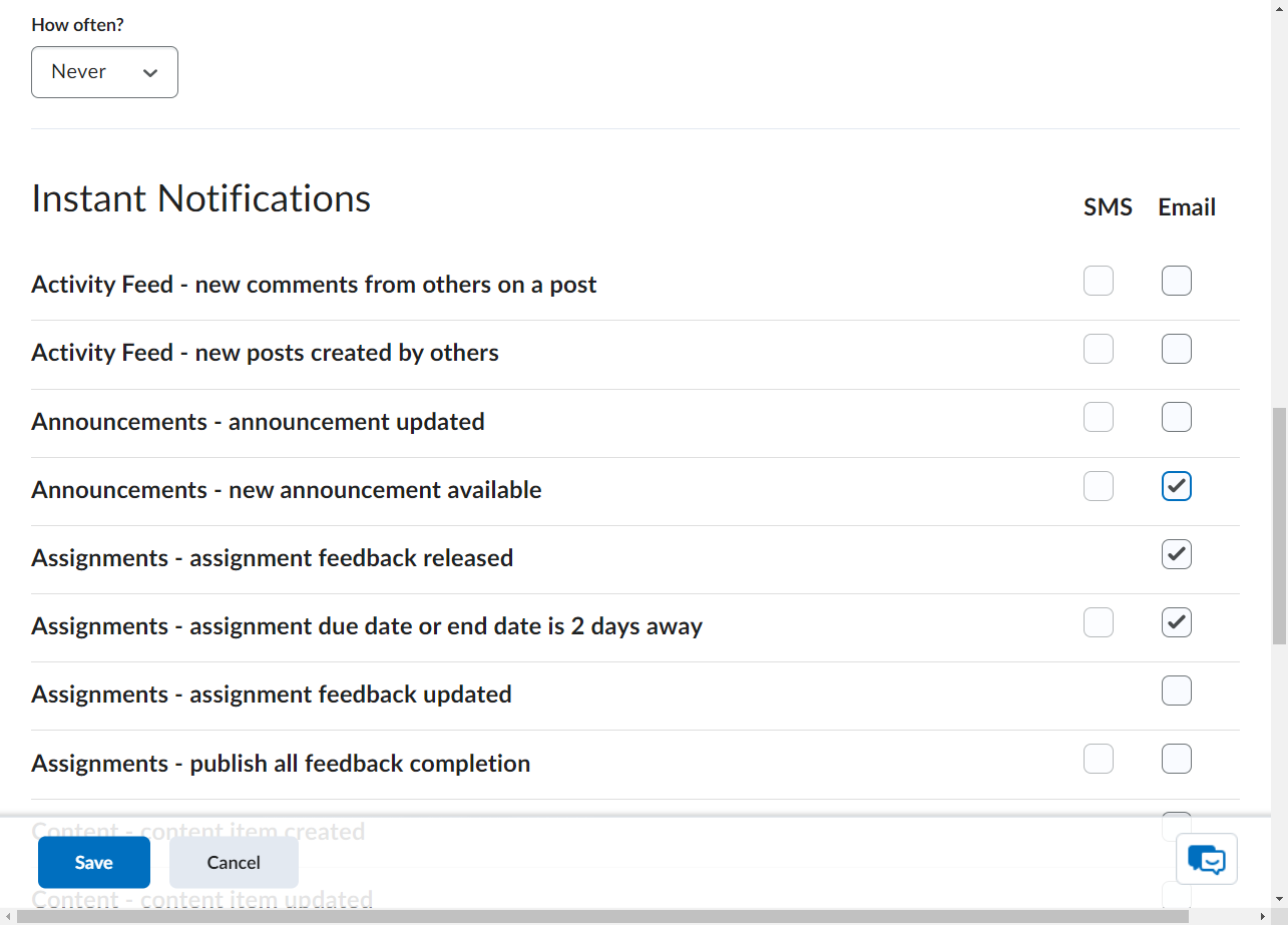 and "Assignments - assignment feedback updated"