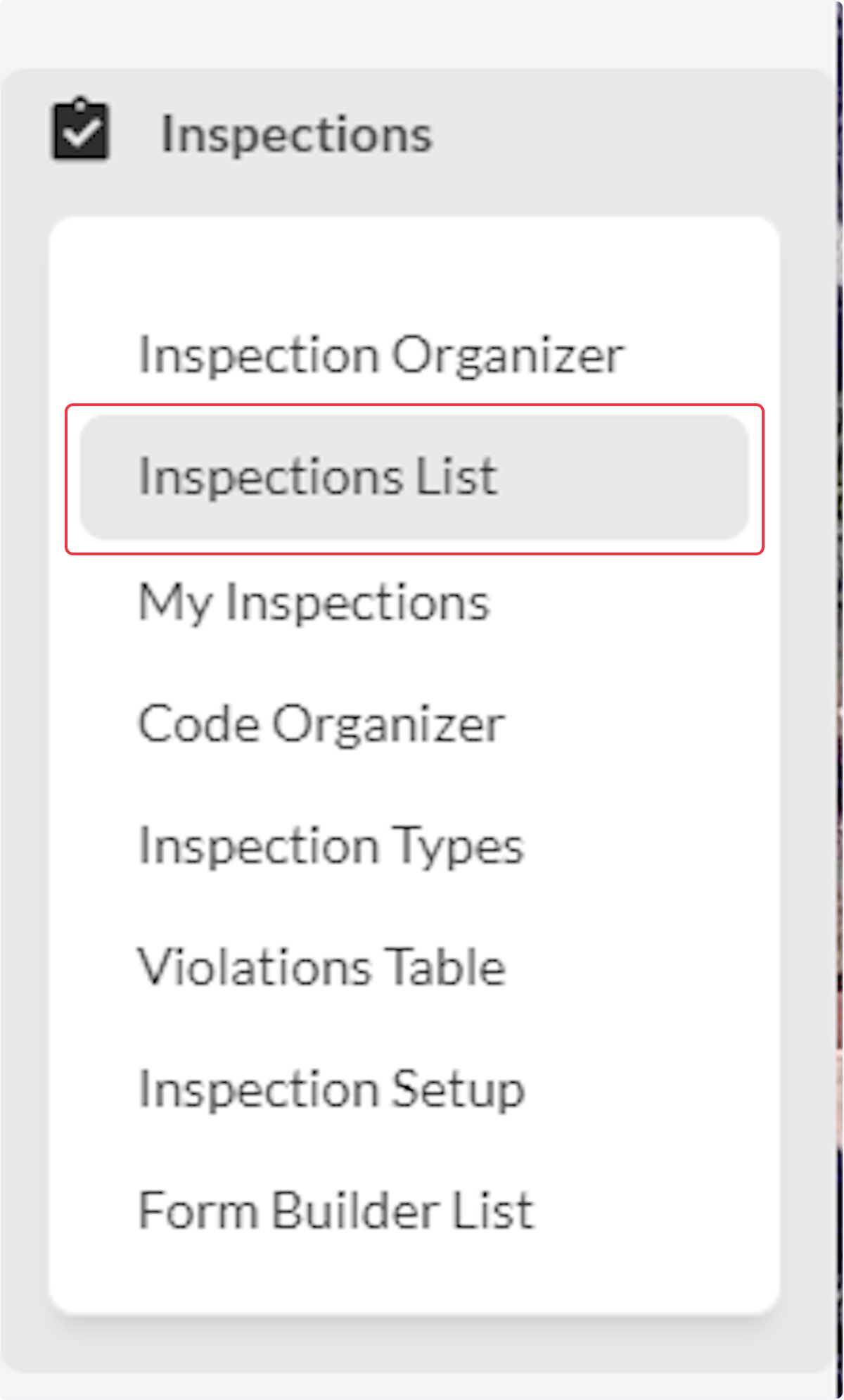 Click on Inspections List.