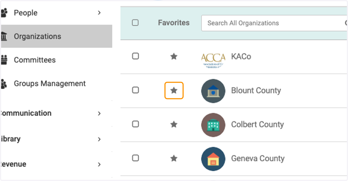 Click on the star if you want to make this organization a favorite