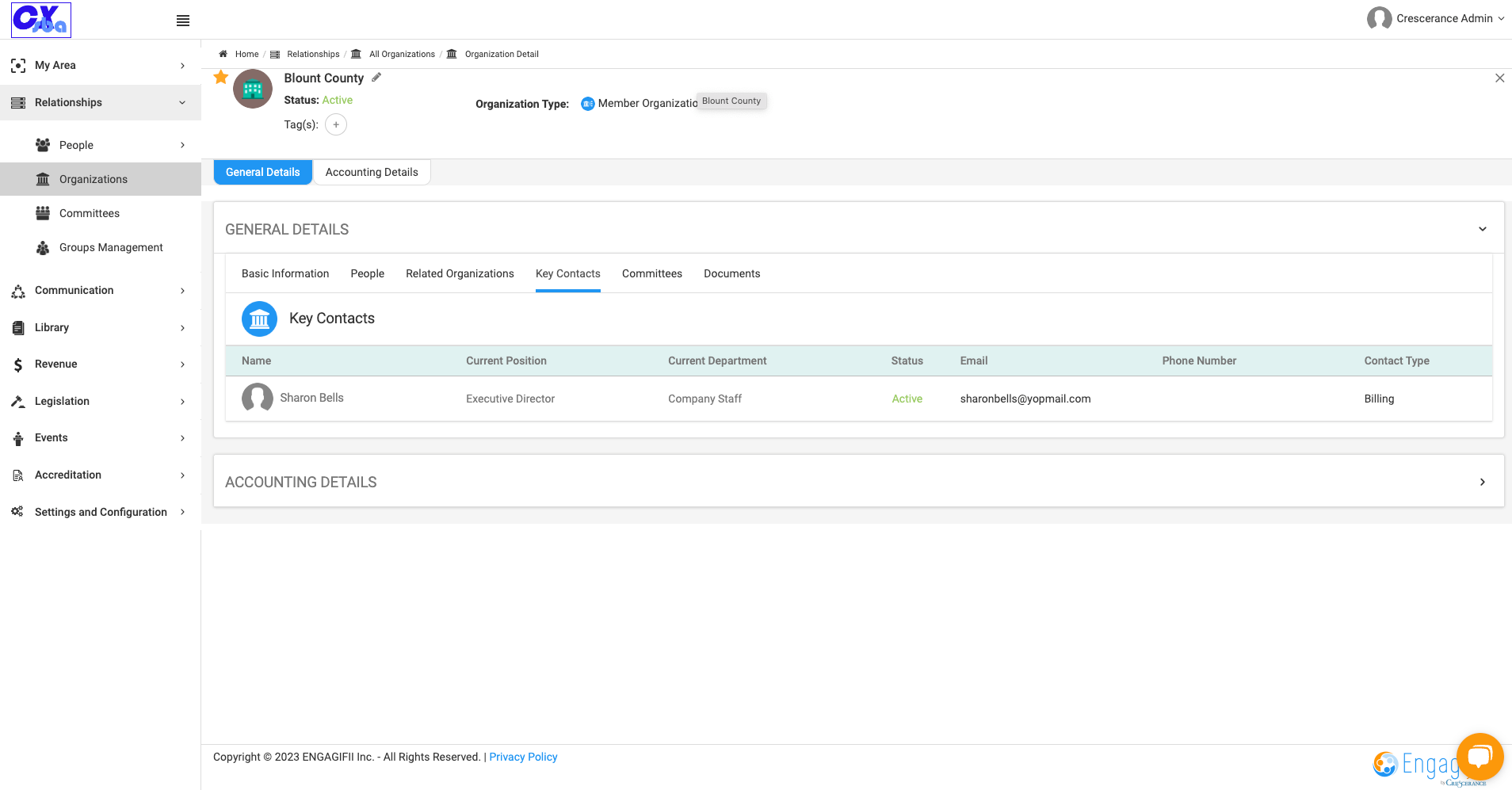Click on Key Contacts to view