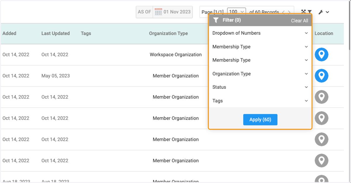 Click on the dropdown menus to chose your criteria