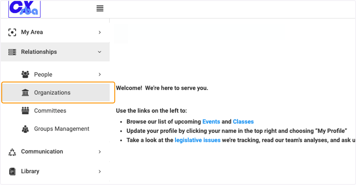 Click on Organizations