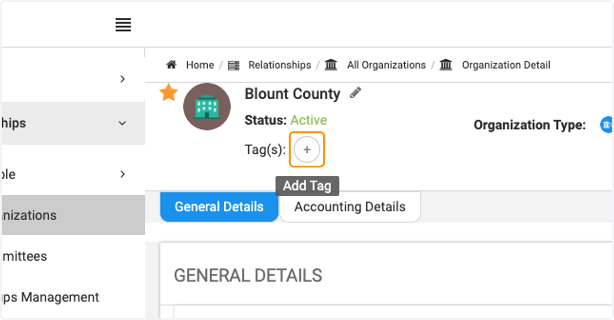 You have the option to add a tag to the organization.