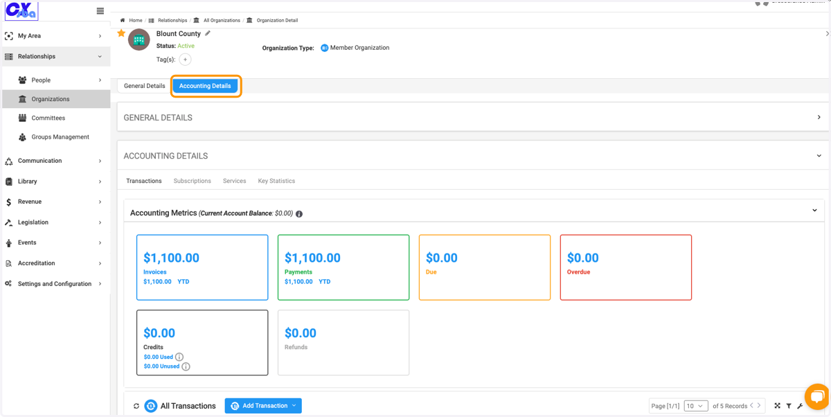 Click on the Accounting Details Tab to view financial details
