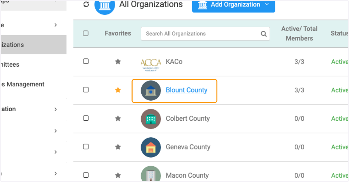 Click on an organization to view details