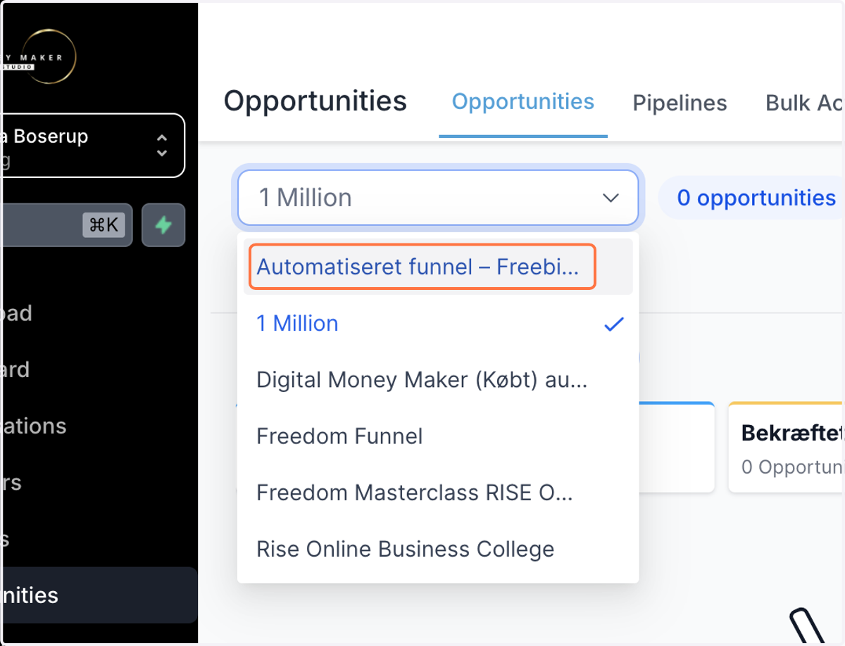 Click on Automatiseret funnel – Freebie → High-ticket