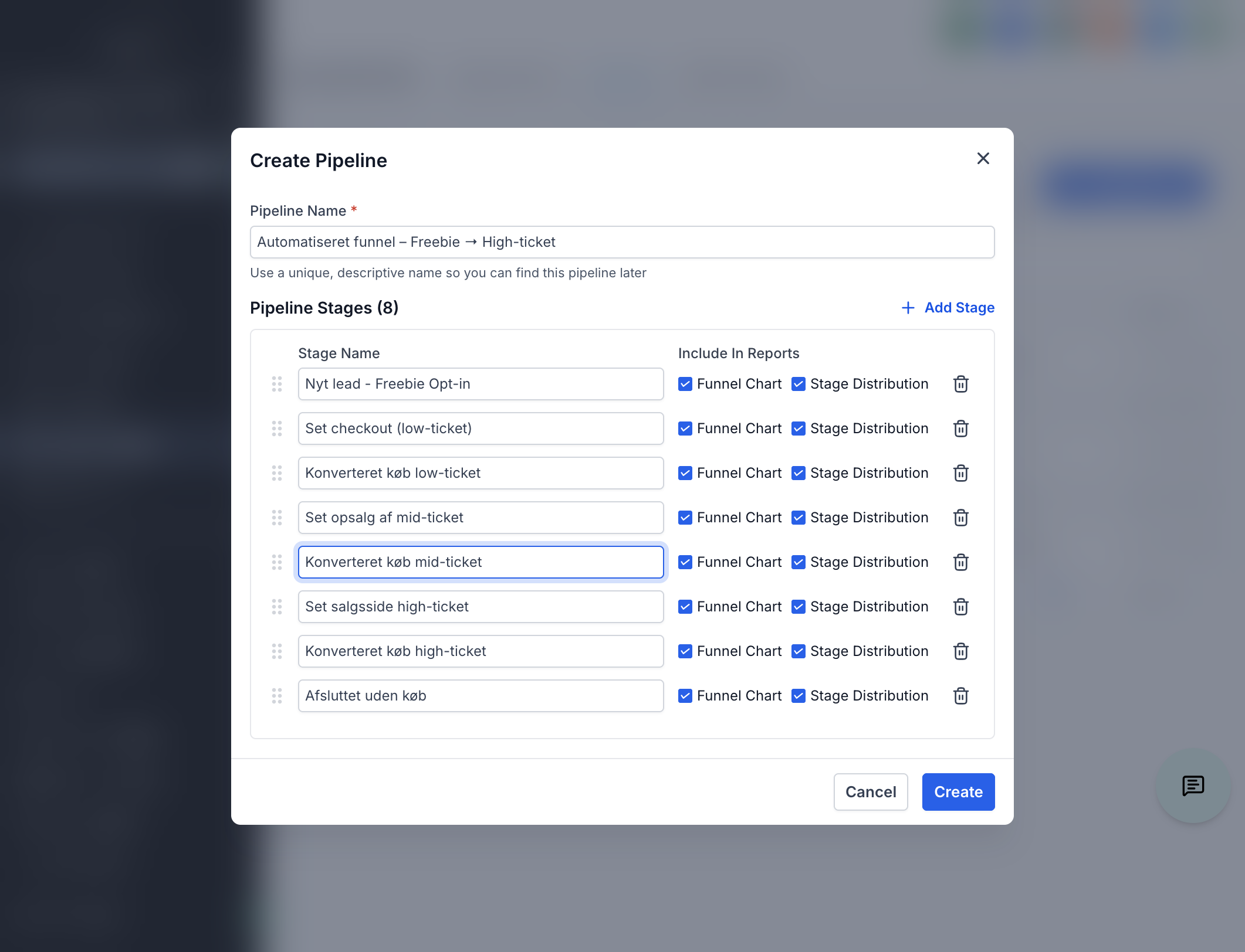 Navngiv din pipeline tydeligt fx "Automatiseret funnel – Freebie → High-ticket"