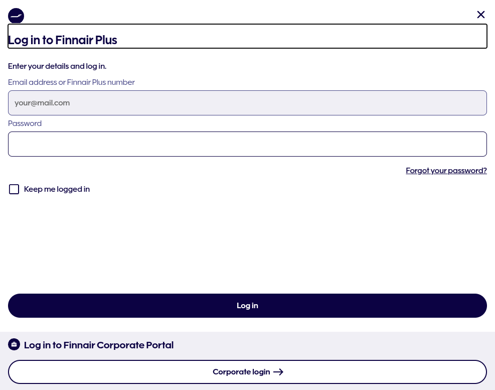 Click on Email address or Finnair Plus number