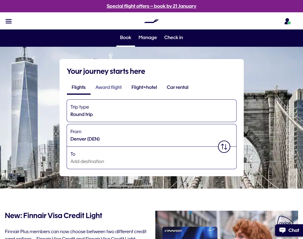 Click on Award flight