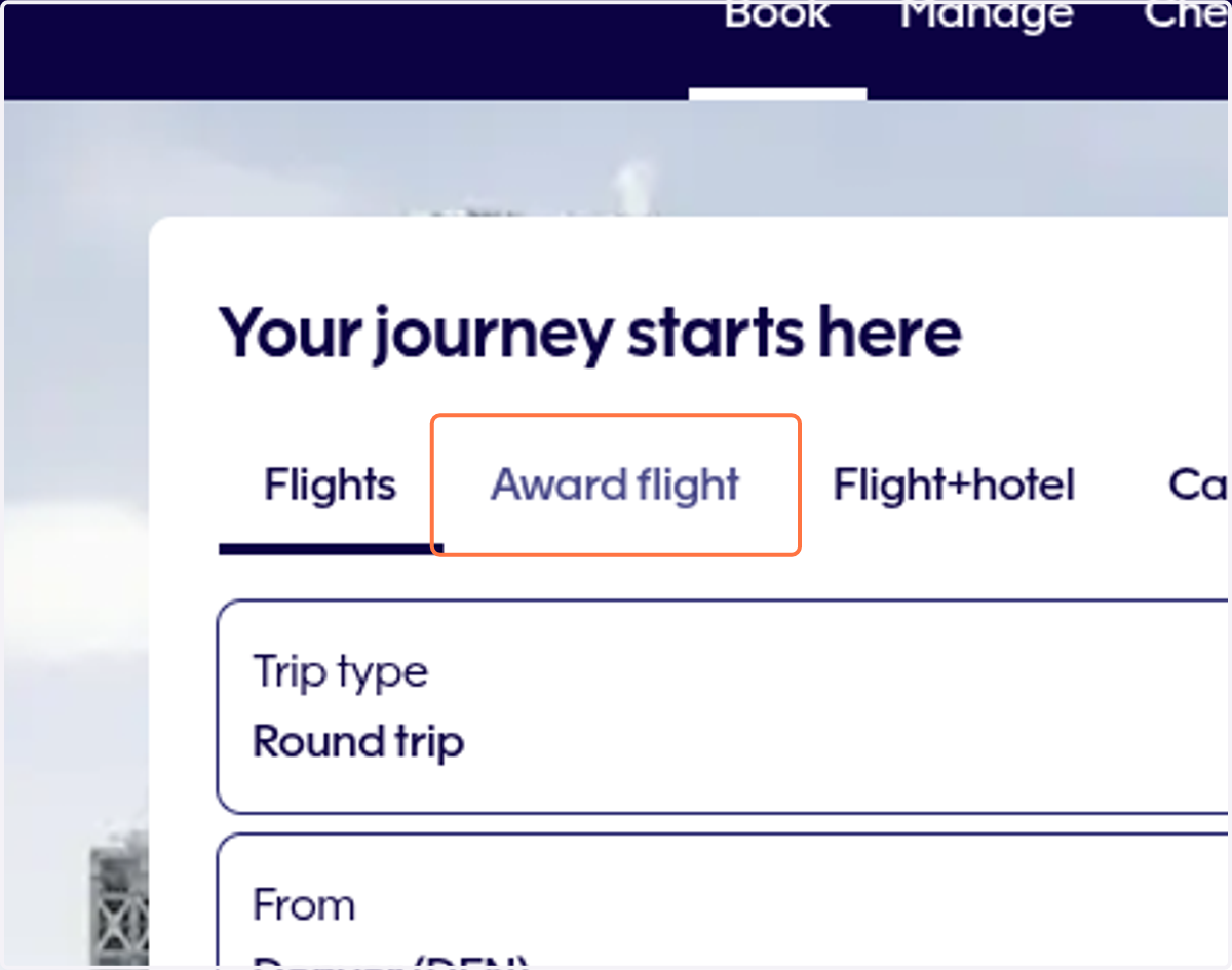 Click on Award flight