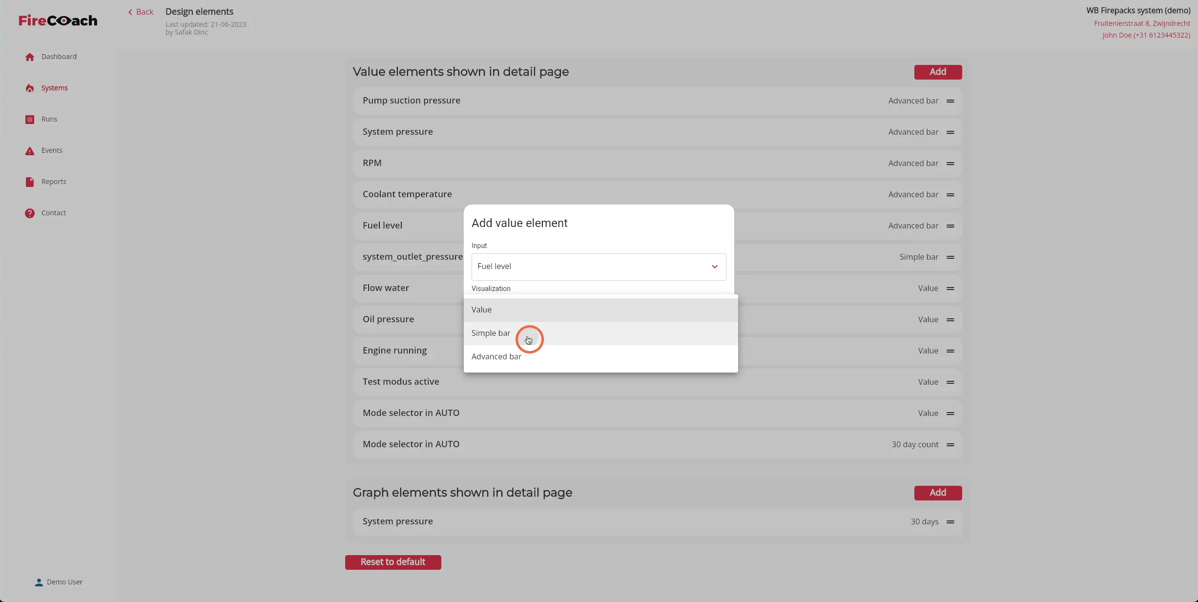 Select the preferred visualization type in the dropdown