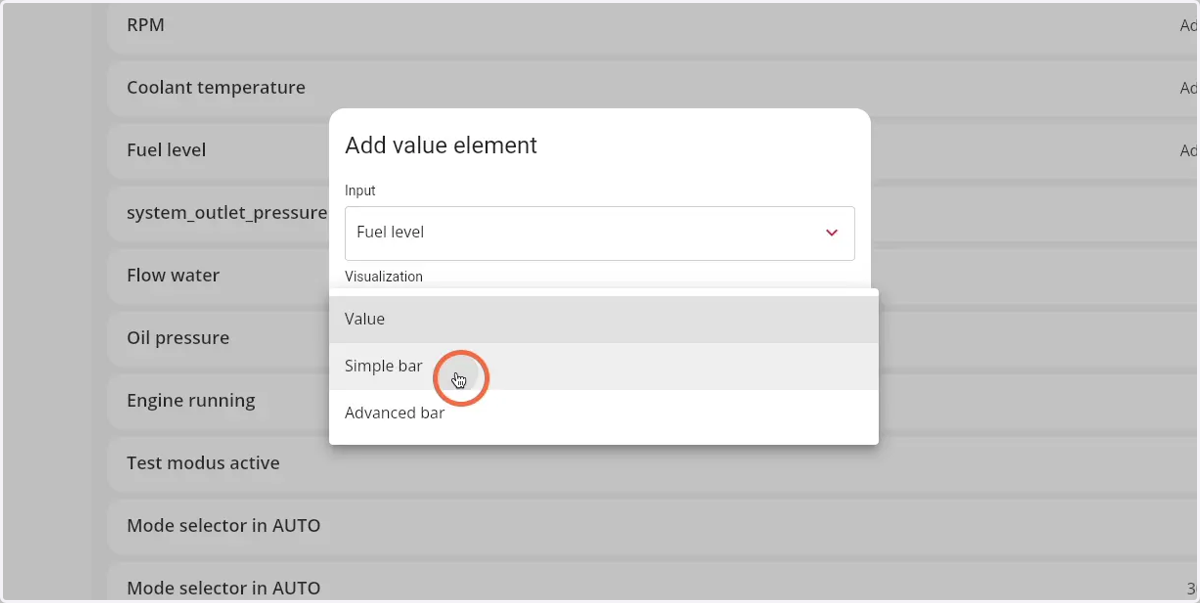 Select the preferred visualization type in the dropdown