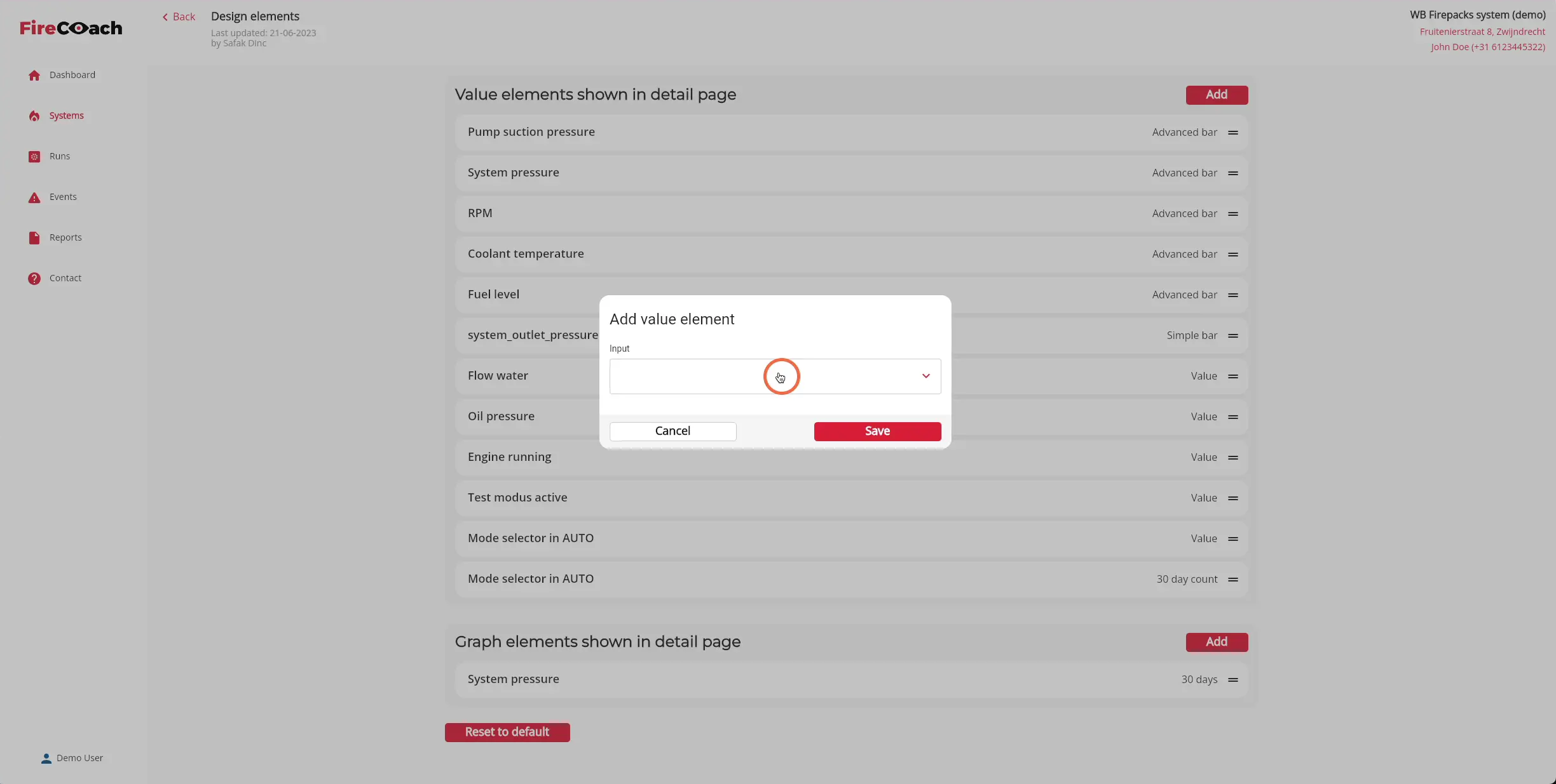 Click on the input field to select the desired input