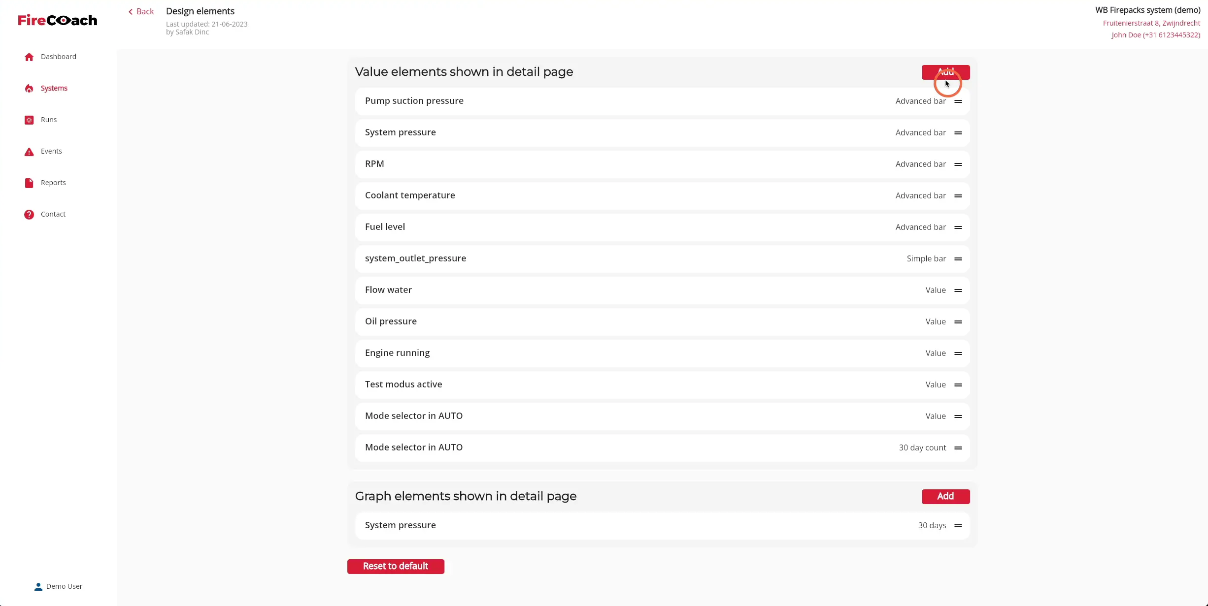 Click the 'Add' button on the Value elements shown in detail page component