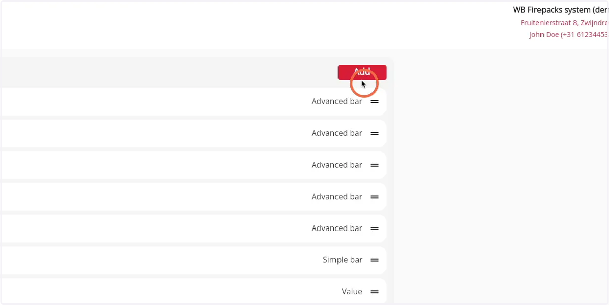 Click the 'Add' button on the Value elements shown in detail page component