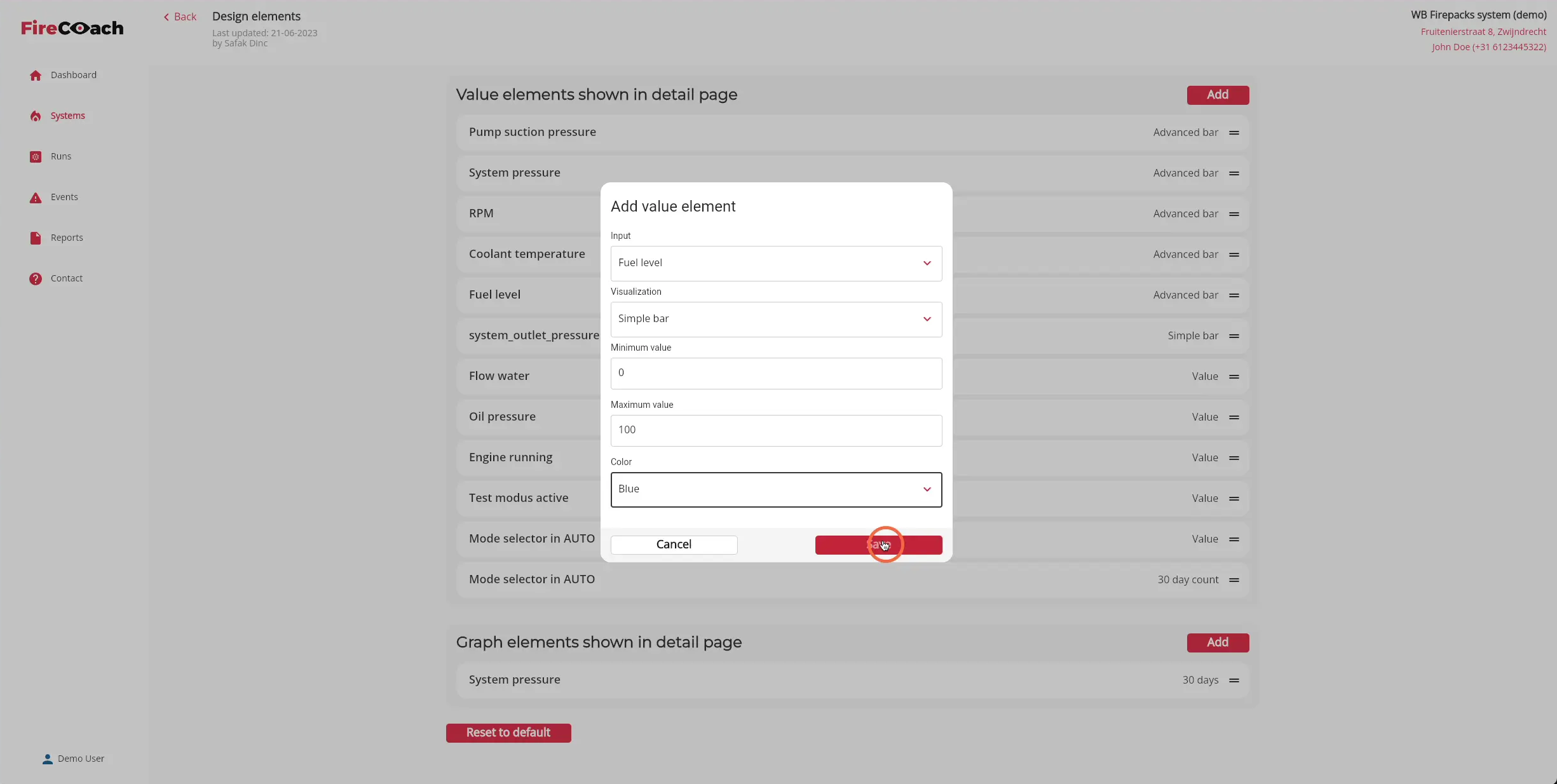 Click 'Save' to add the value component to the Firepack