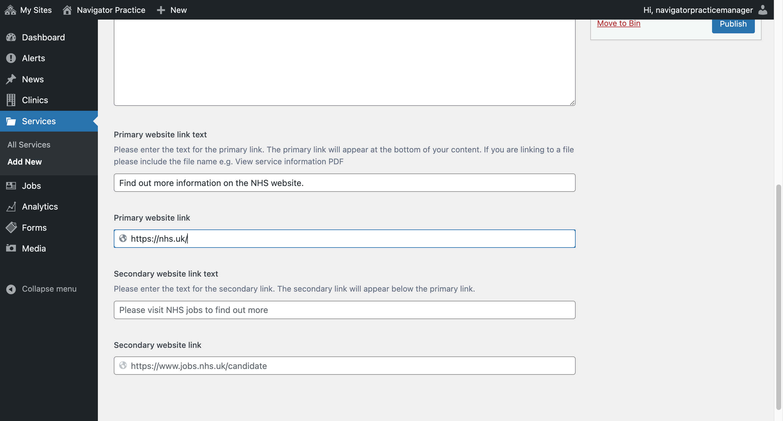 If you want to add any links, use the Primary website link text box, and Primary website link, to add a link.