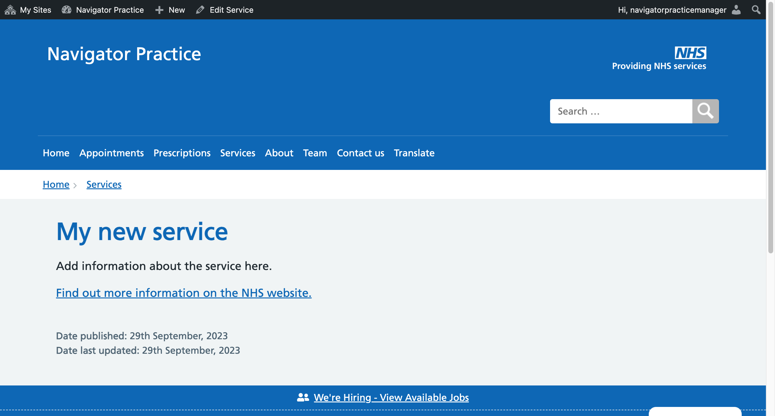 Your new service will now be published in the Services section of your website.