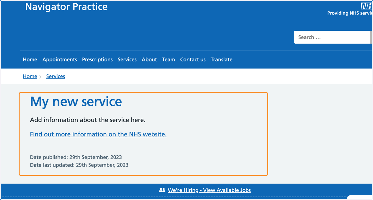 Your new service will now be published in the Services section of your website.