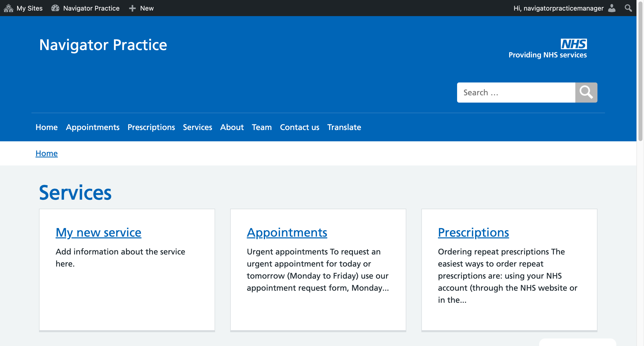 The new service at the top of the services page.