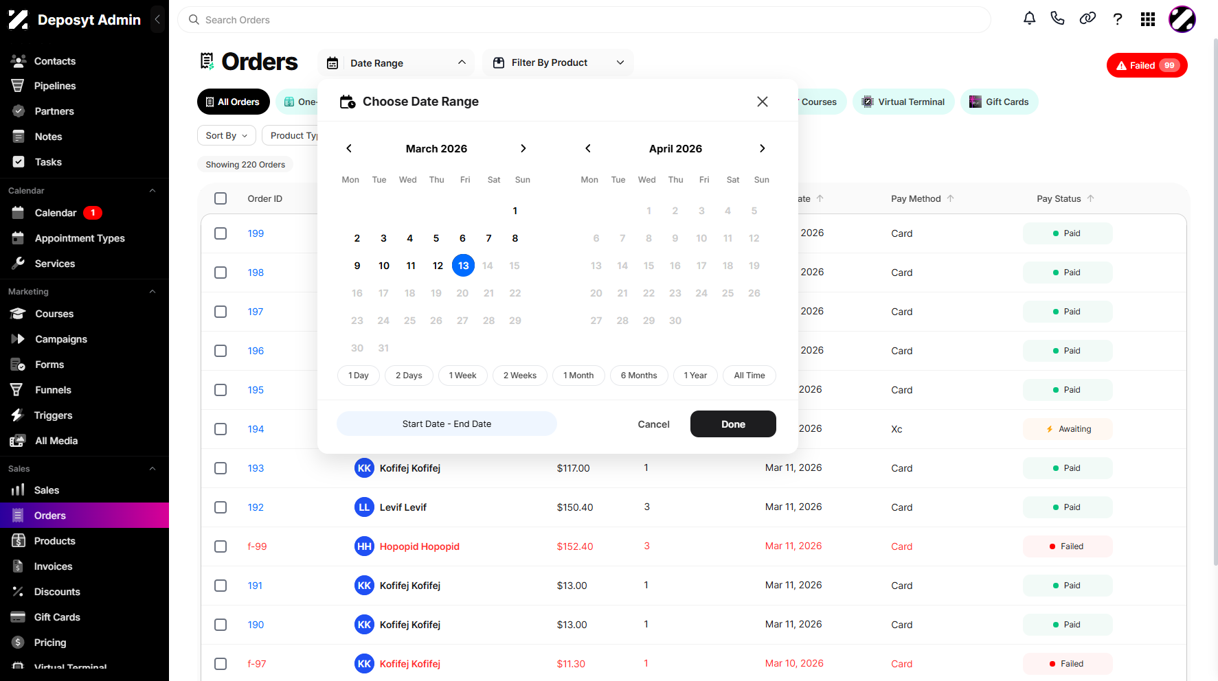 Filter Orders By Date Range