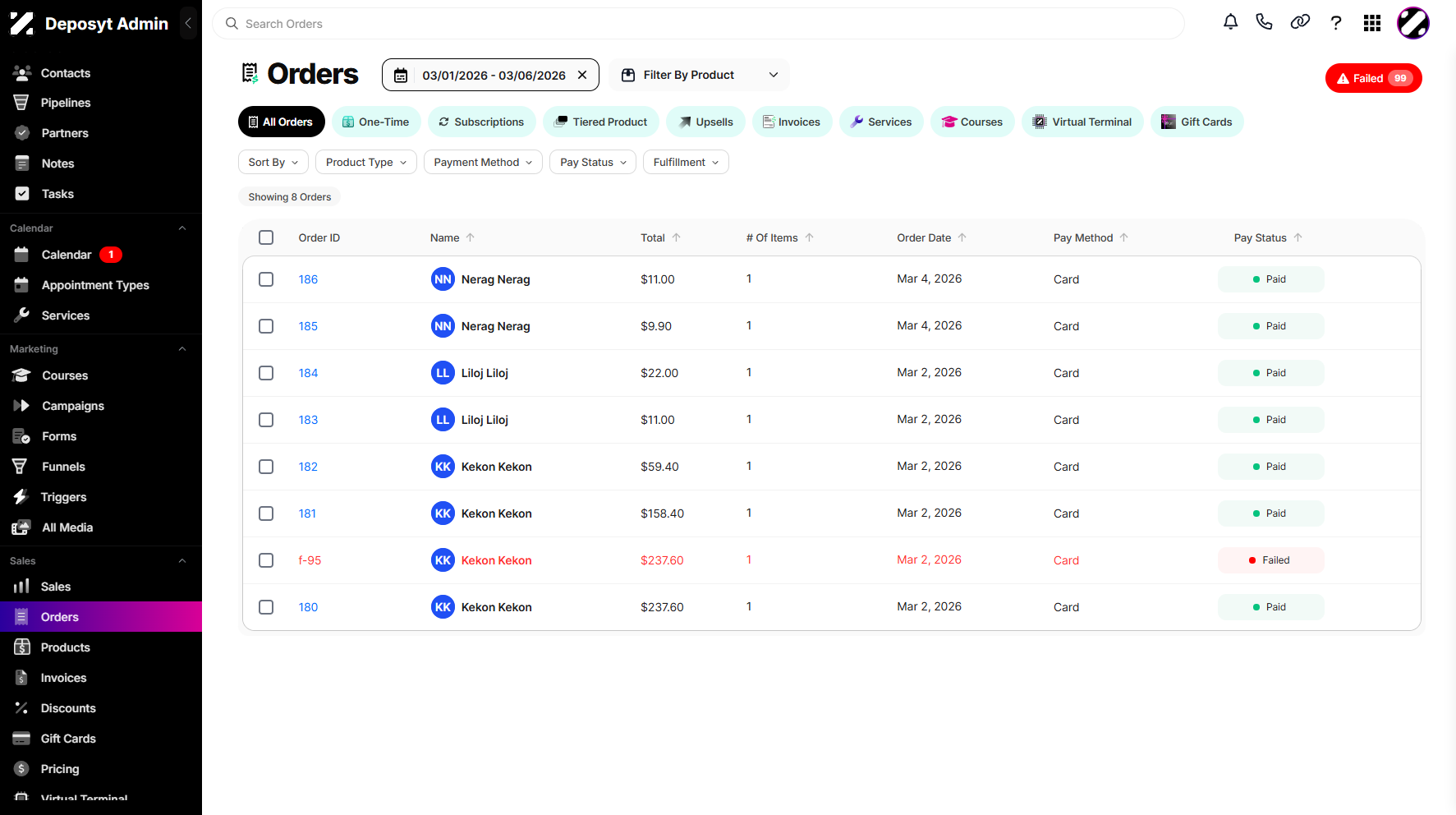 Step 6: You can now see the orders within the selected date range.