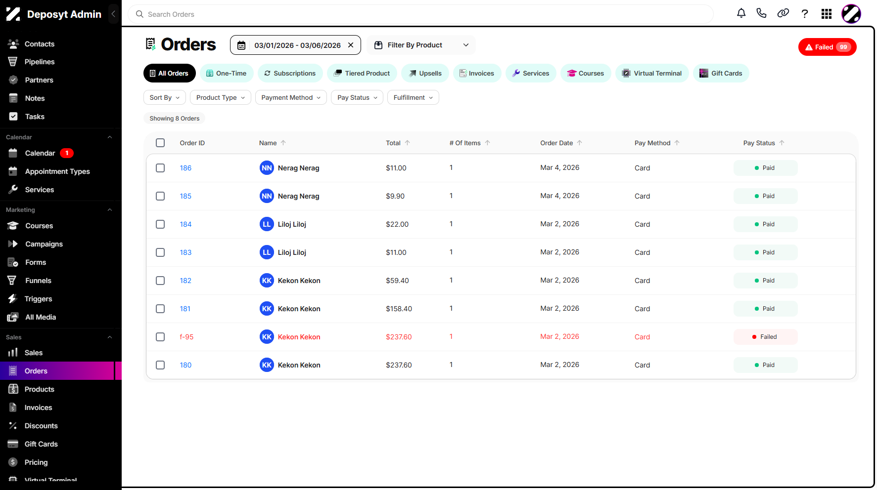 Step 6: You can now see the orders within the selected date range.