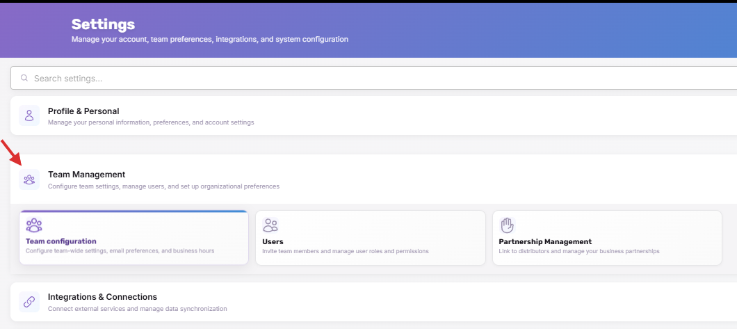 Click on Team configuration…