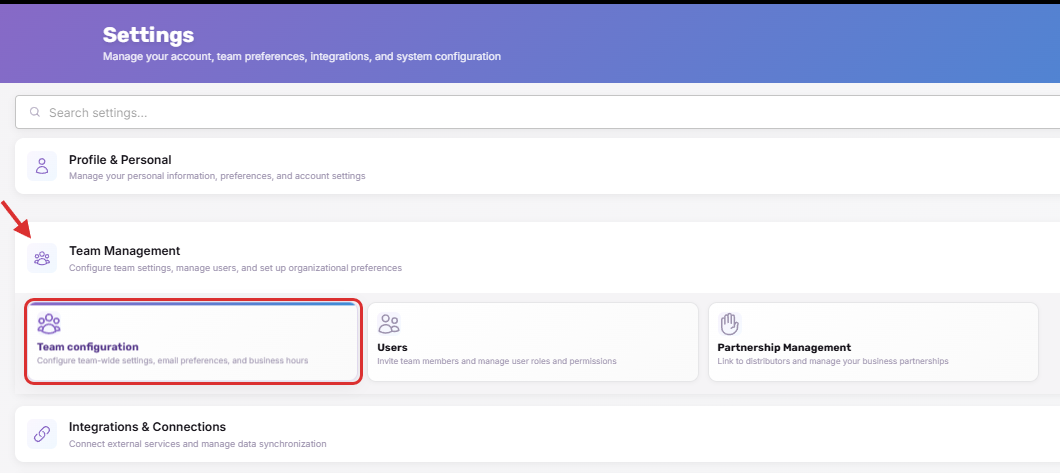 Click on Team configuration…