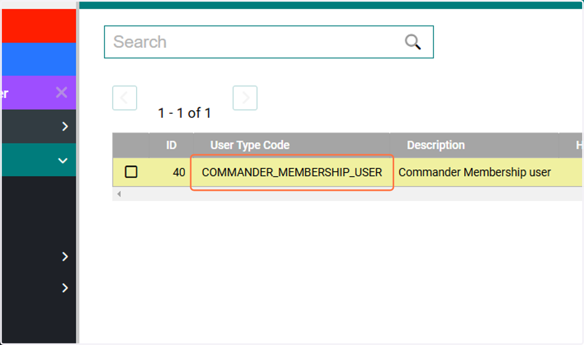 User Type Code
