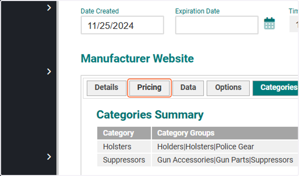 Click on Pricing