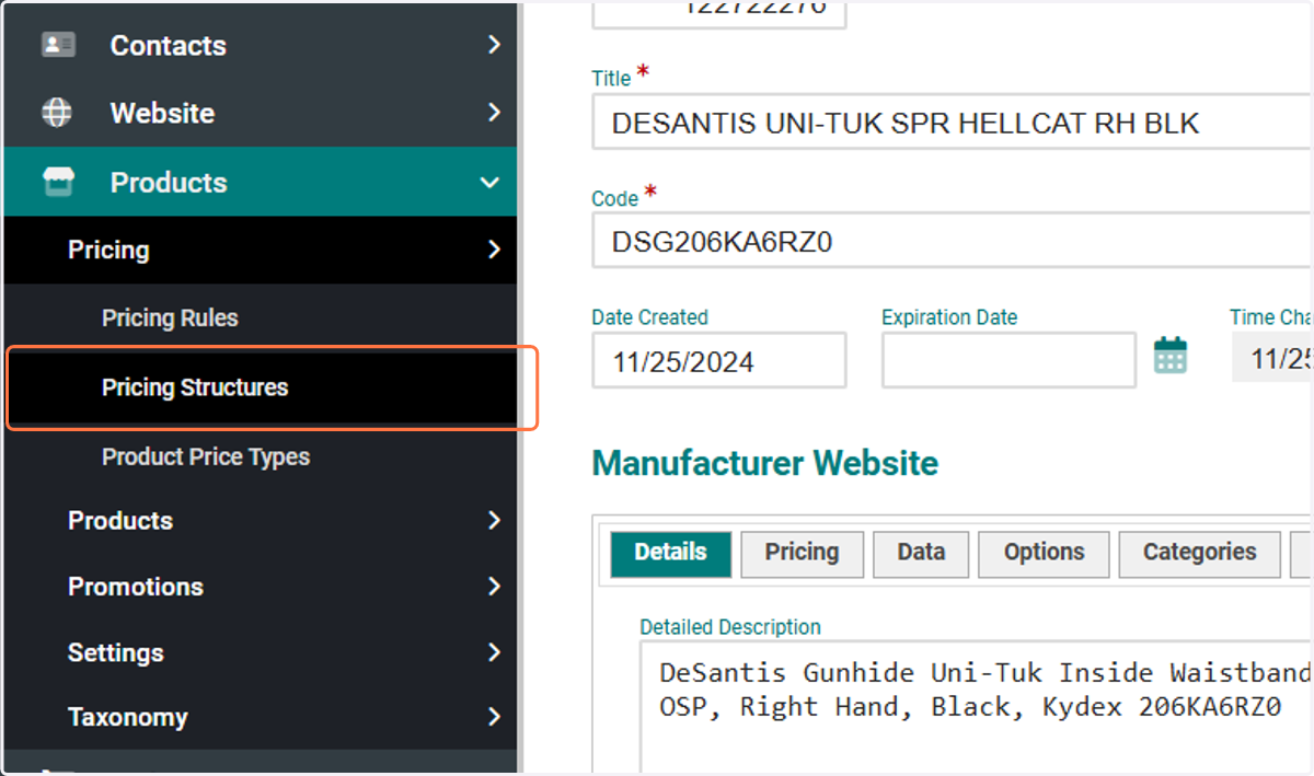 Click on Pricing Structures