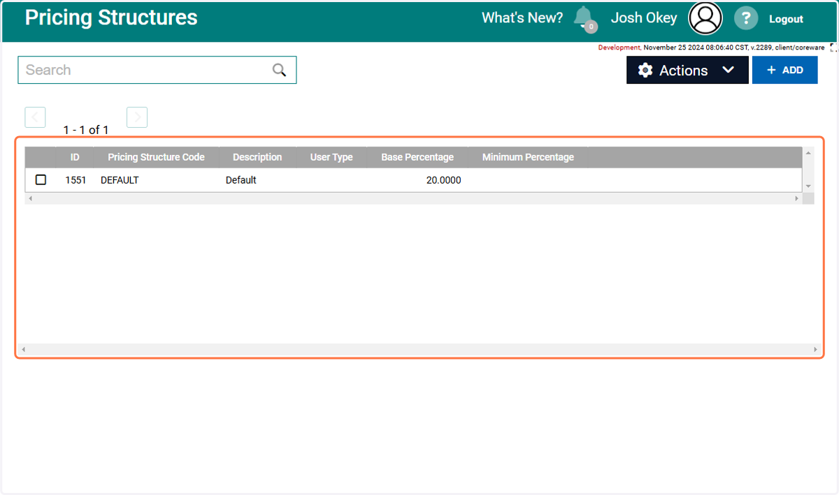 Pricing Structure Dashboard
