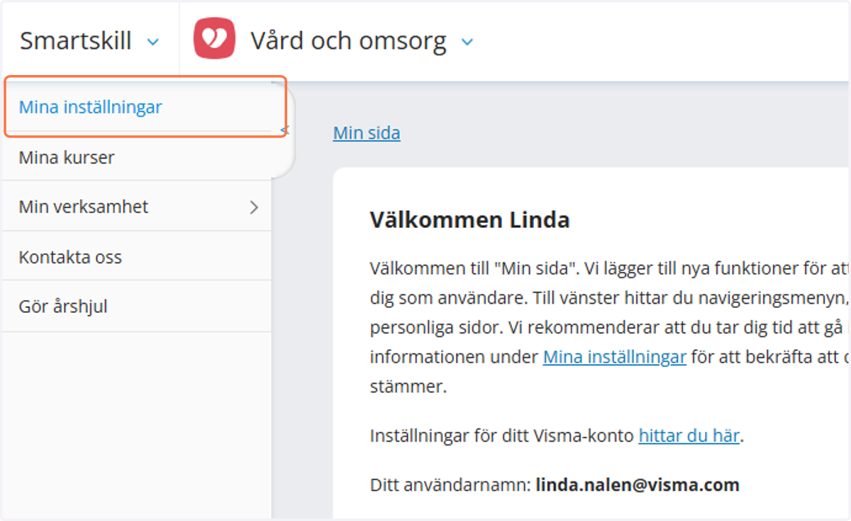 Tryck på "Mina inställningar" i spalten till vänster.