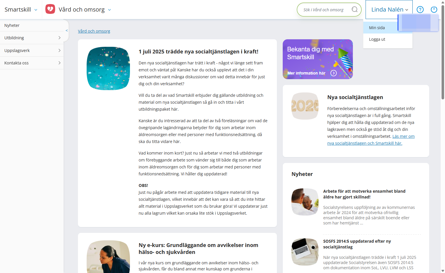 Tryck på "Min sida"