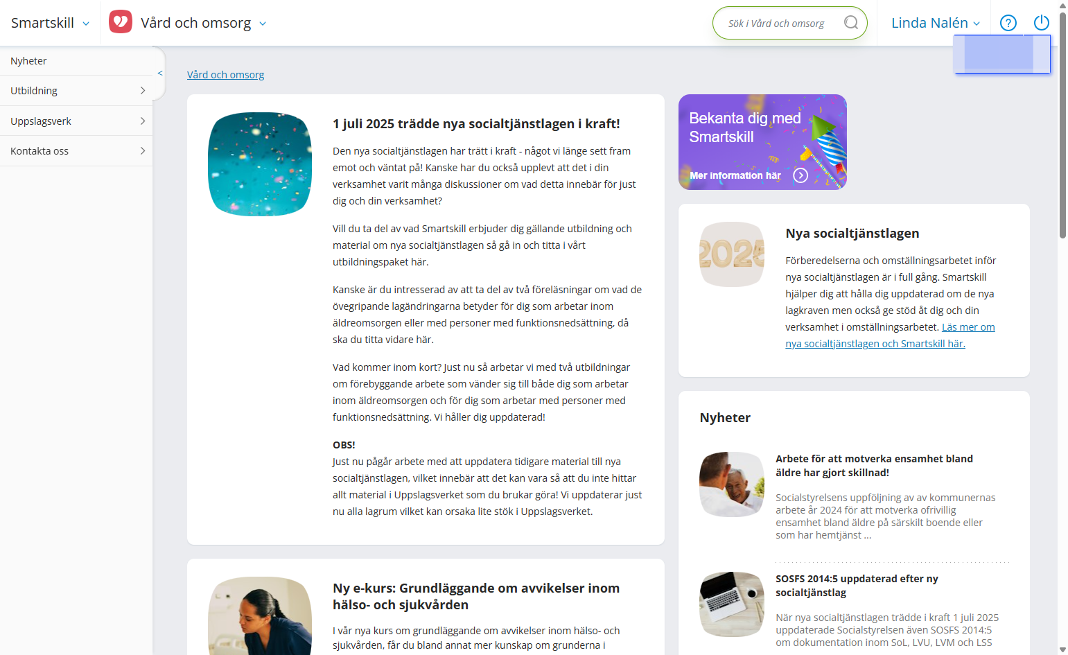 Tryck på ditt namn uppe i det högra hörnet inne i Smartskill.