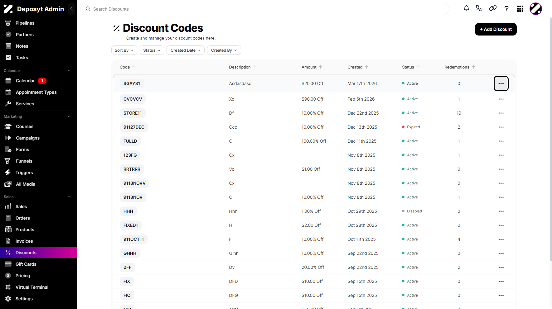Step 3: Choose an existing discount, then click the three-dot menu.