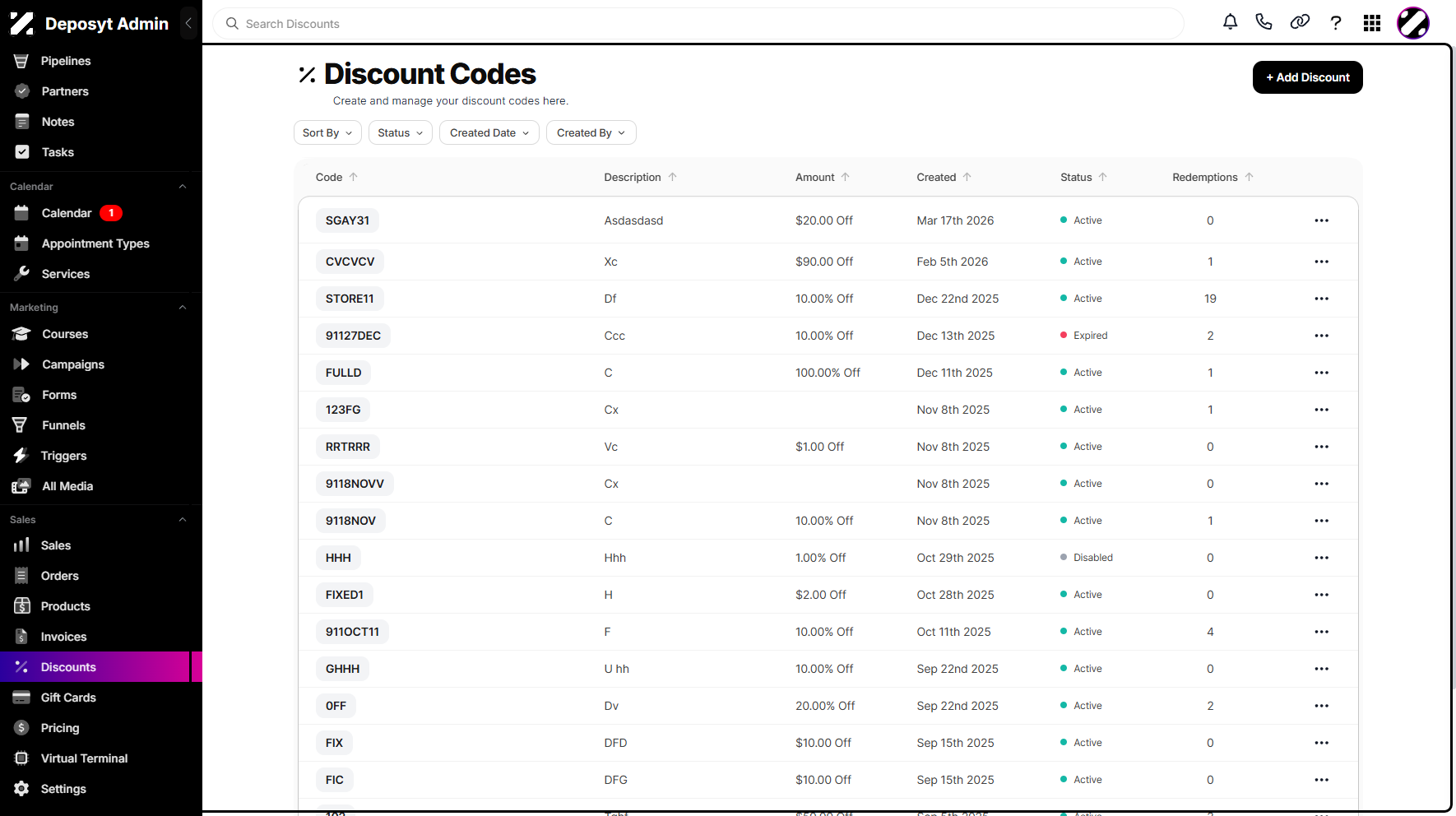 Step 2: You will then be navigated to the Discount Codes.