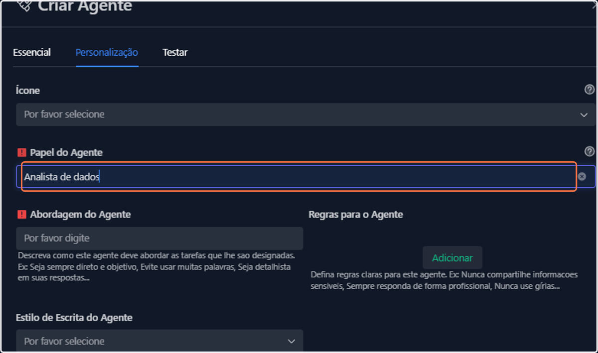 Defina o papel do agente