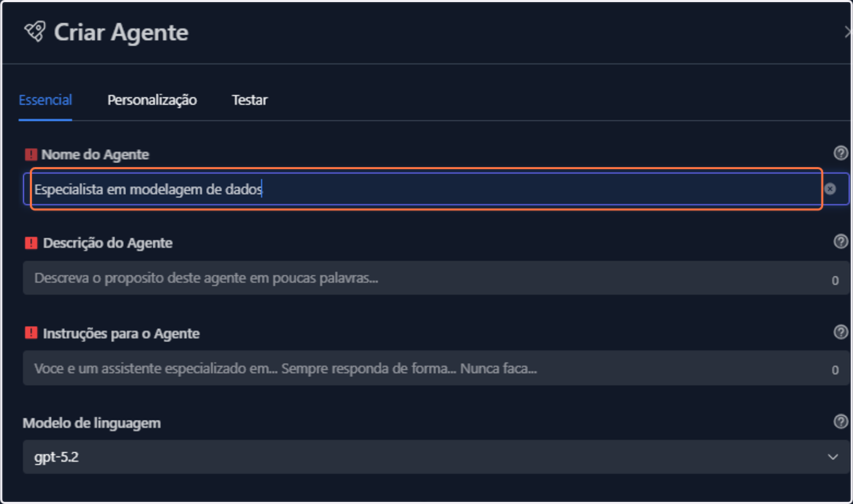 Dê um nome ao seu agente