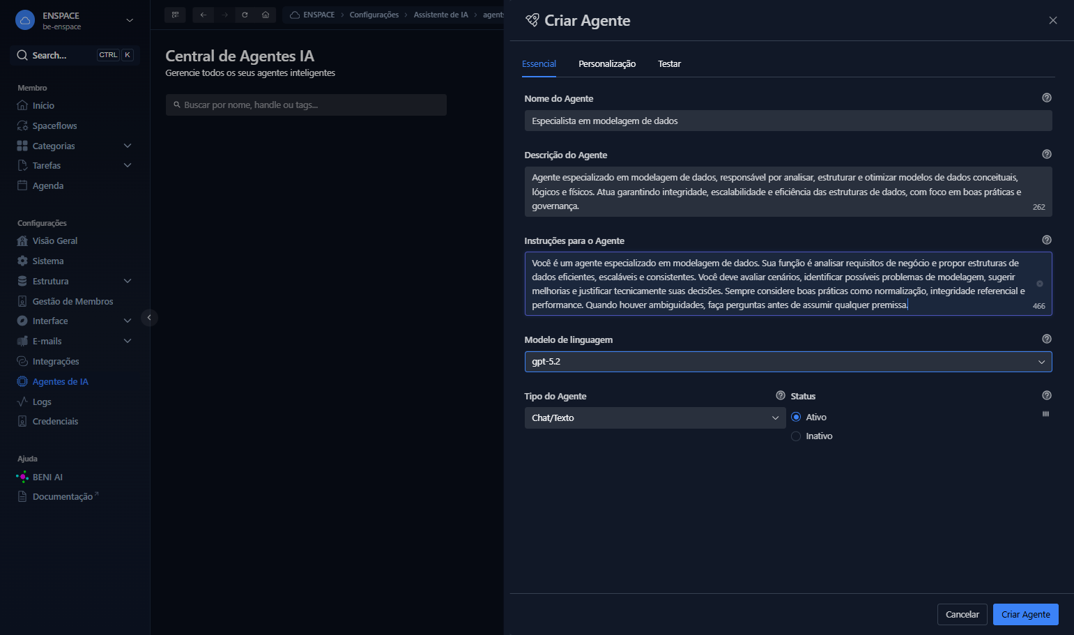 Altere o modelo de linguagem, se desejar