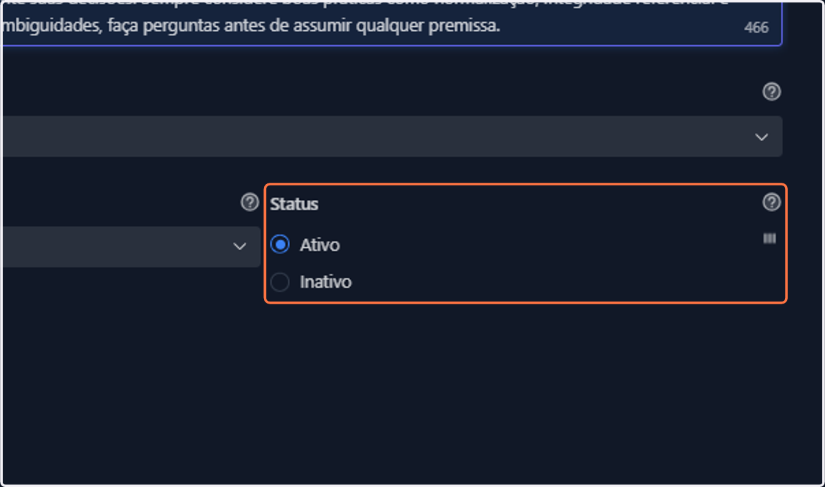 Defina o status como ativo ou inativo