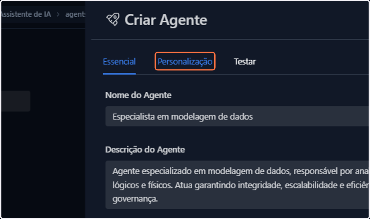 Vá até a aba Personalização