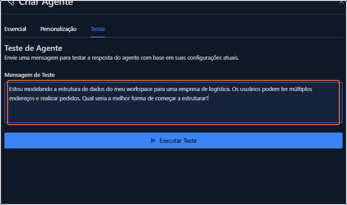 Escreva seu prompt de teste