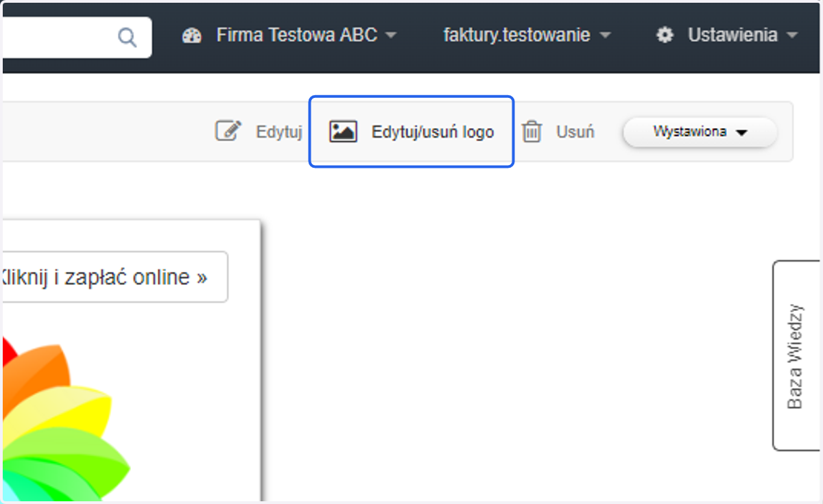 Przycisk w menu podręcznym zamieni się z 'Wstaw logo' na 'Edytuj/usuń logo'.